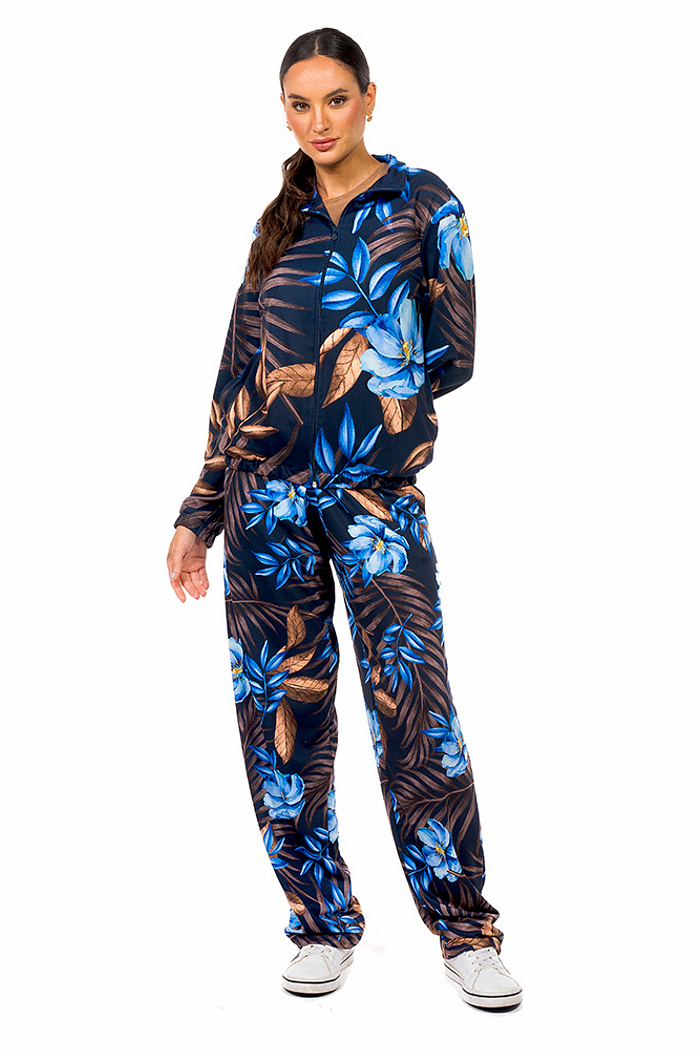 Calça Moletinho Semi Ampla Arara Tons Azul e Marrom