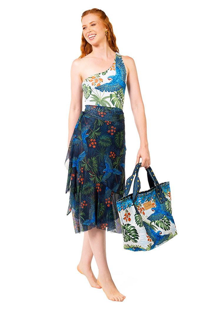 Saia Pareô Leveza Arara Bordado Barra