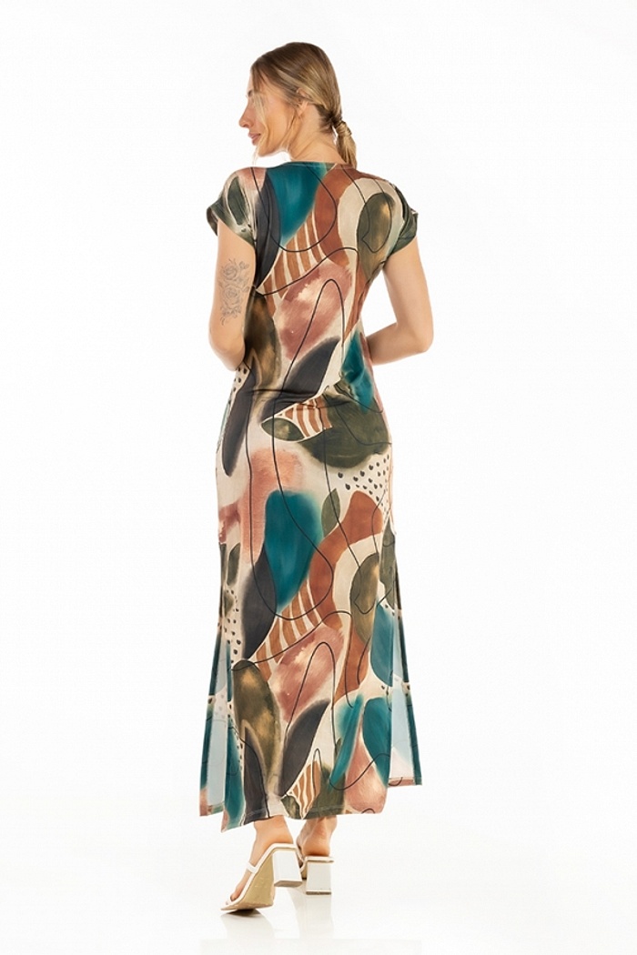 Vestido Longo Jeri Abstrato Color Traços