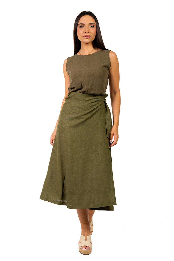 Saia Envelope Linho Ana Verde Musgo