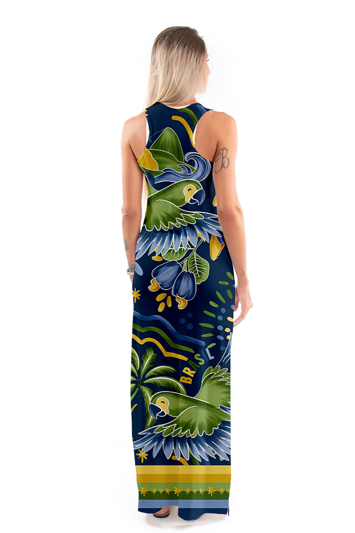 Vestido Feminino Hortência Estampado Motivos Tropicais Br