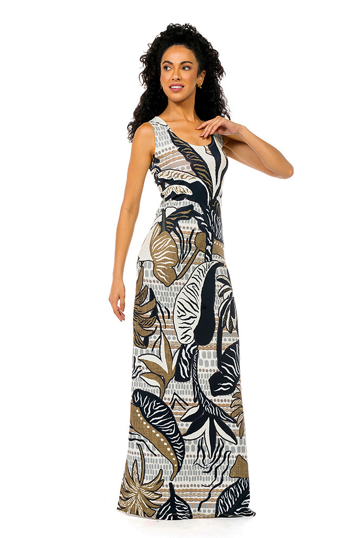 Vestido Hortencia Folhagens P&B Poa