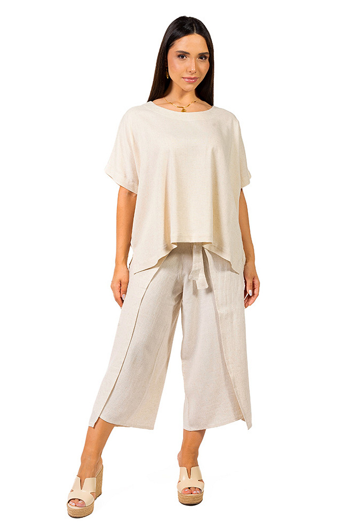 Calça Transpassada Linho Natural