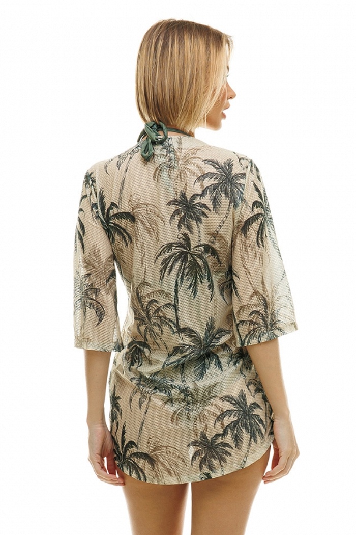 Saída de Praia Curta Chemise Rapport Coqueiros Fundo Off White