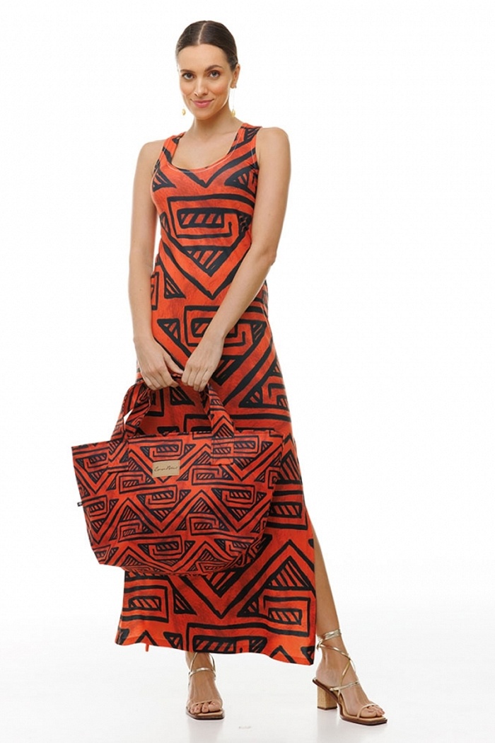 Vestido Hortência Indígena Fundo Telha