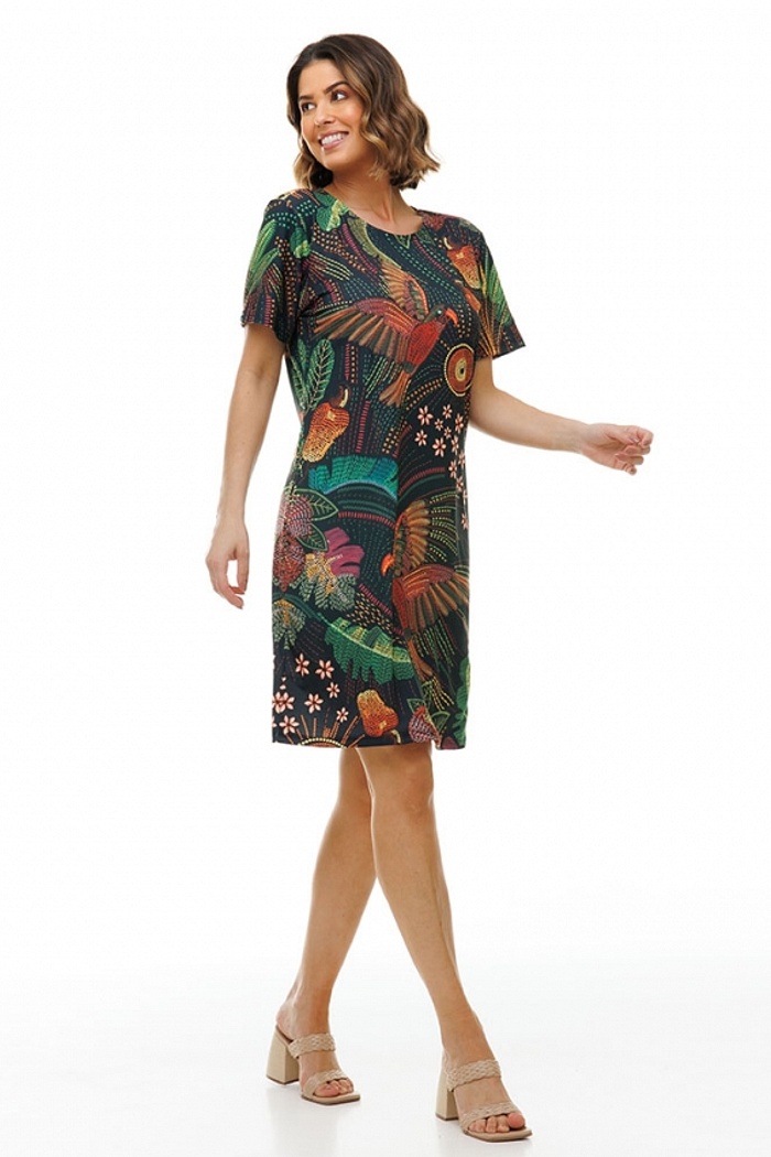 Vestido Floresta Bordados Araras