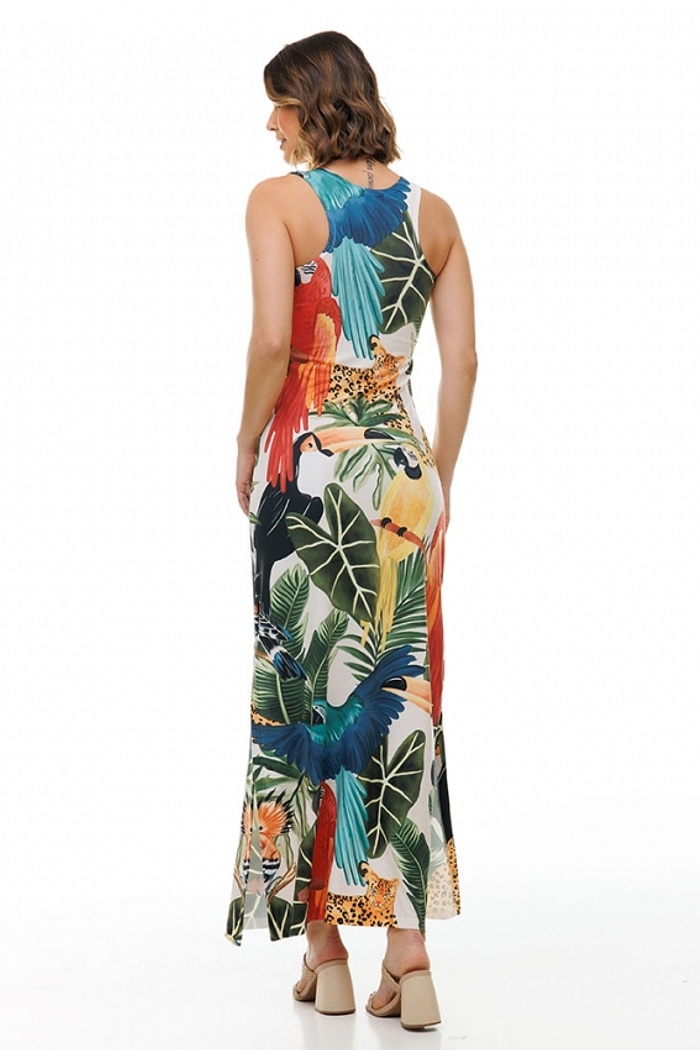 Vestido  Hortência Animais Floresta Fundo Off