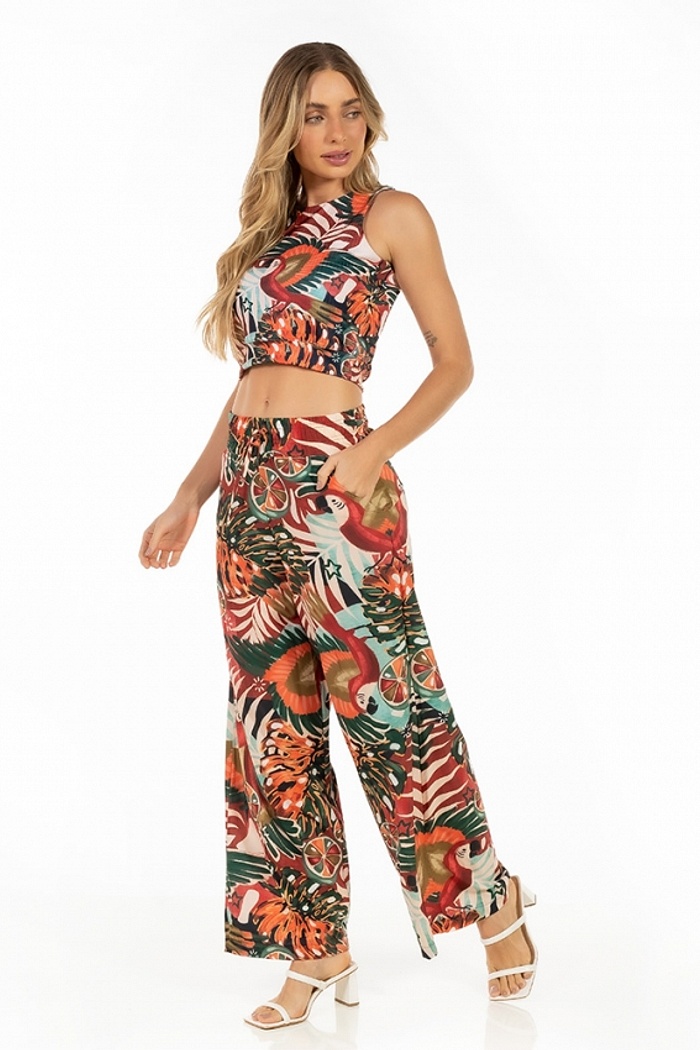 Top Canelado Araras Laranjas