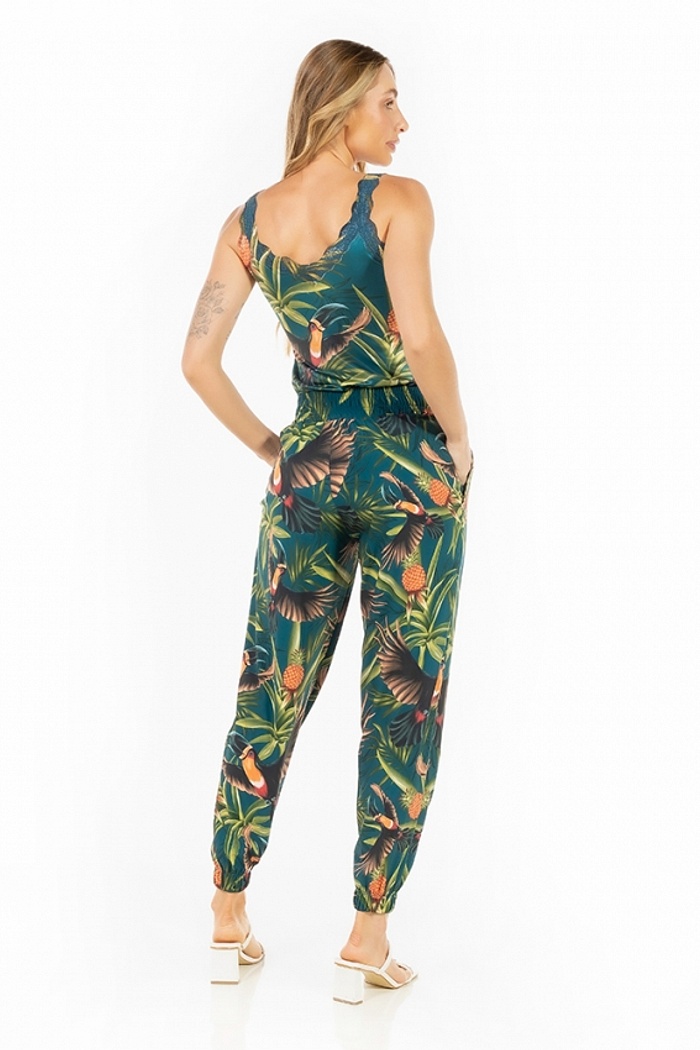 Calça Jogger Com Bolso Tucano, Abacaxi Fundo Azul