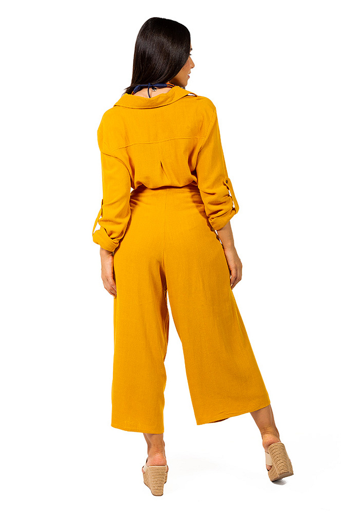 Calça Transpassada Linho Amarela