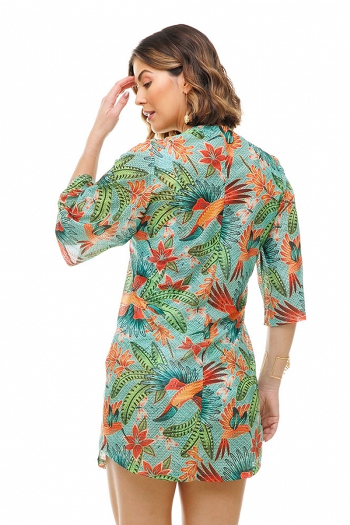Saída de Praia Chemise Alongada Aves Color