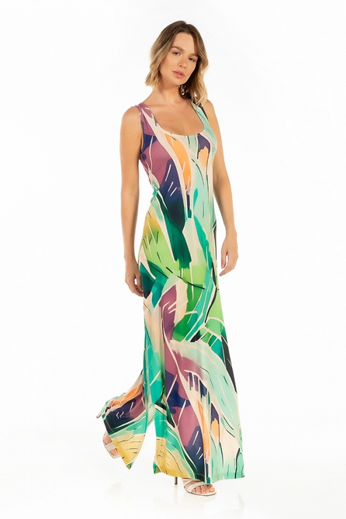 Vestido Hortência Folhagens Color Off