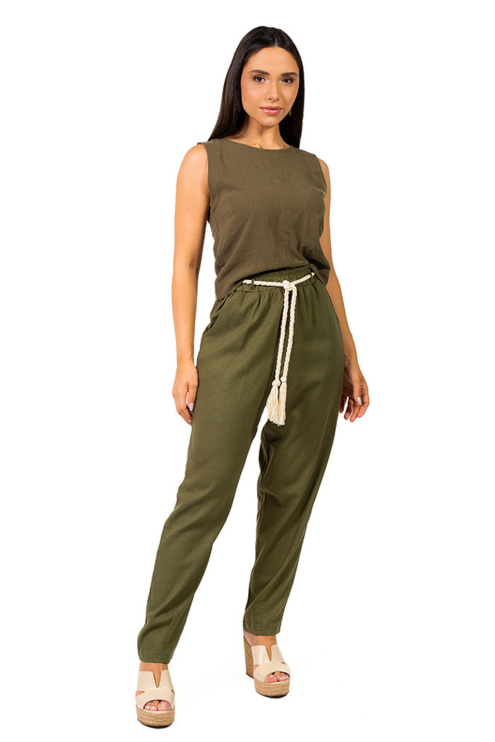 Calça Tropical Linho Verde Musgo