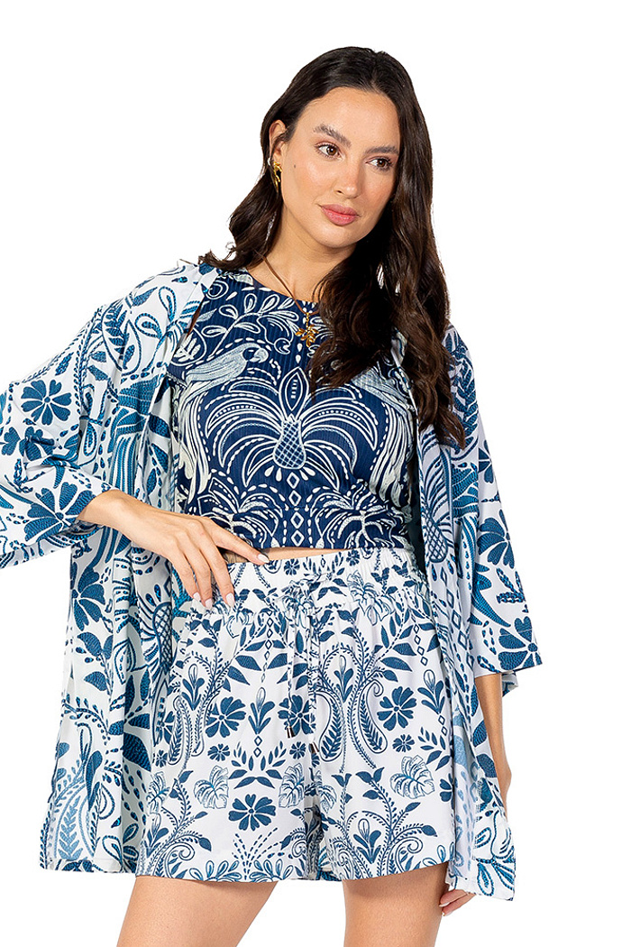 Top Canelado Araras Bordado Off