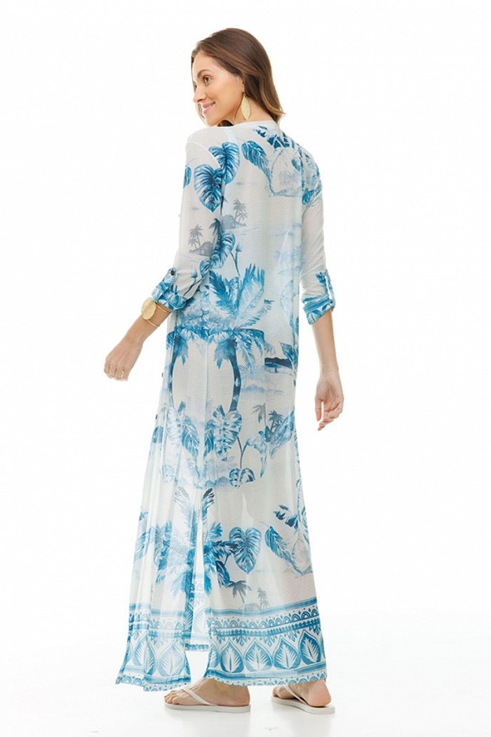 Saída de Praia Longa Cancún Folhagens Aquarelas Azuis