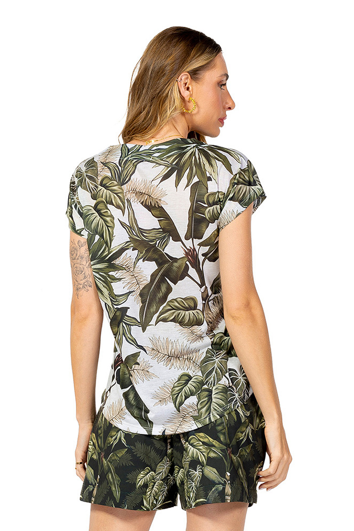 Short Atena Resort Folhagens Linho Off