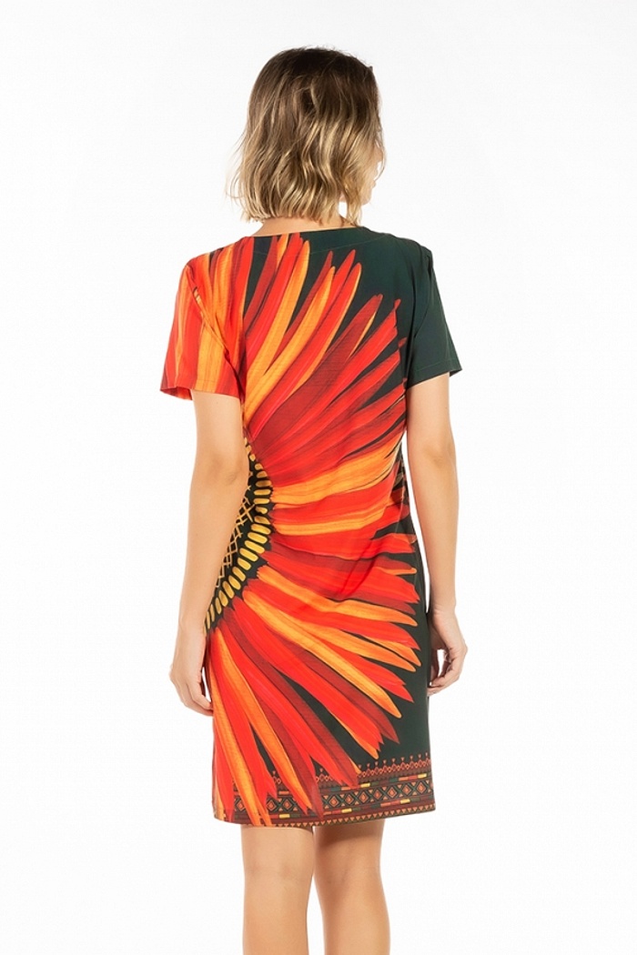 Vestido Atena Curto Cocares Barrado Fundo Verde