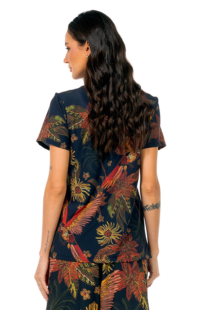 Blusa Atena Arara Flor Bordado Off