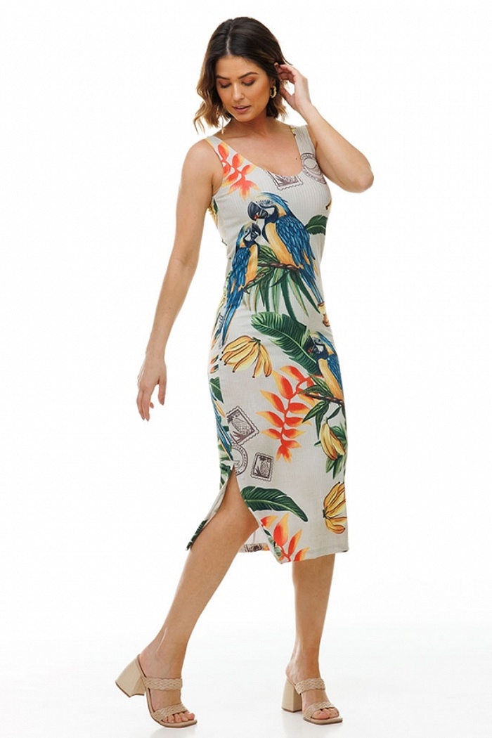 Vestido Canelado Midi Arara Canindé e Bananas