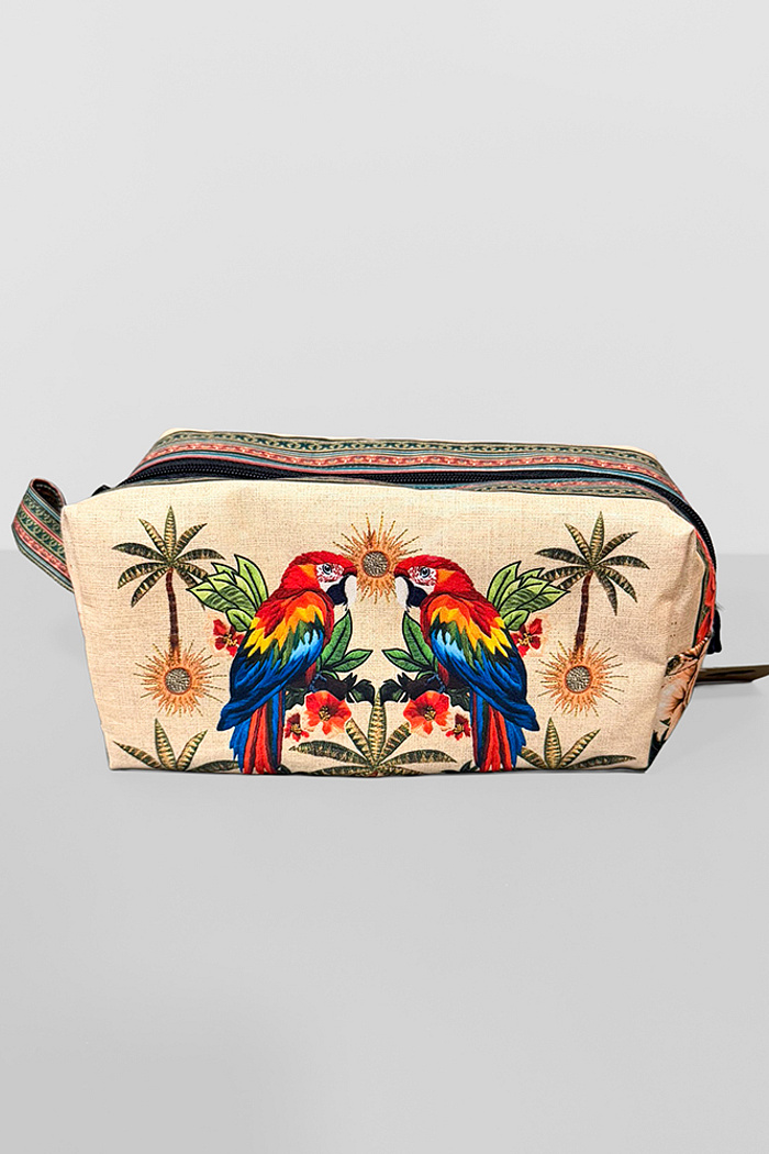 Necessaire Grande Coqueiros Aves Tropicais Barrado