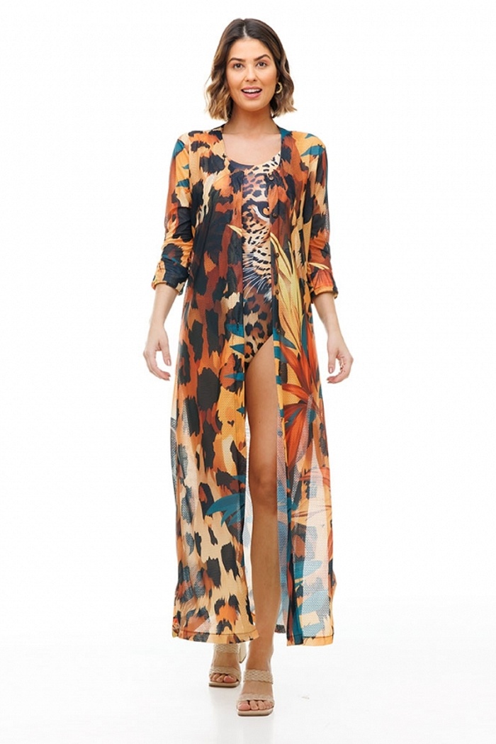 Saída de Praia Longa Cancún Rosto Onça Folhagem Sépia