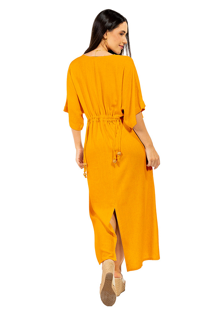 Vestido Linho Regulável Marcela Mostarda