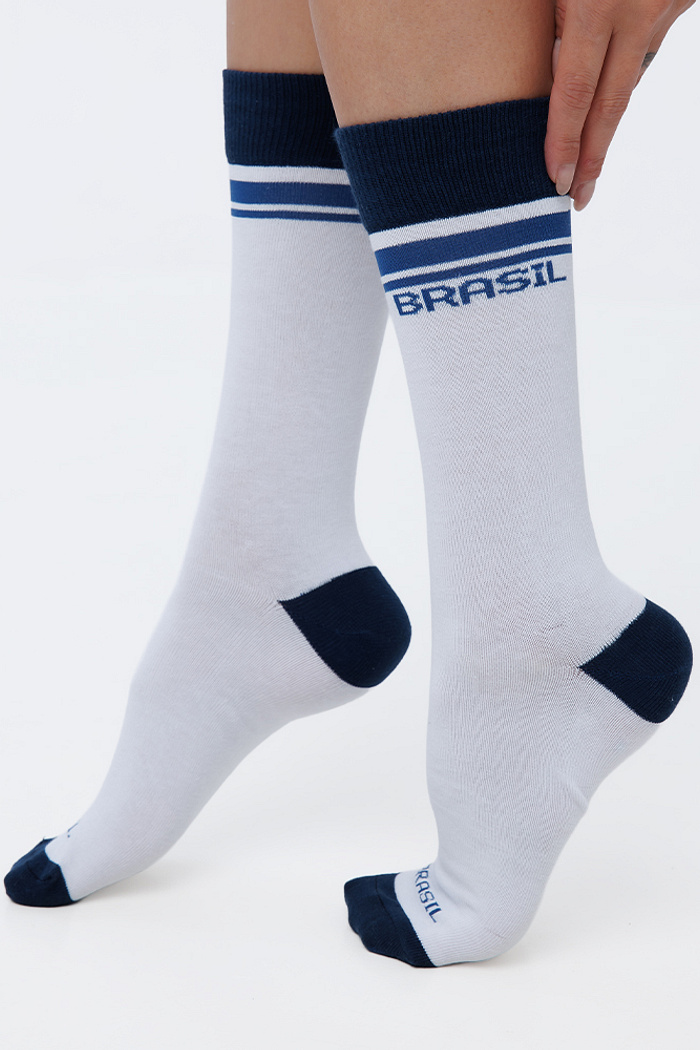 Meia Brasil  Cano Alto Branco