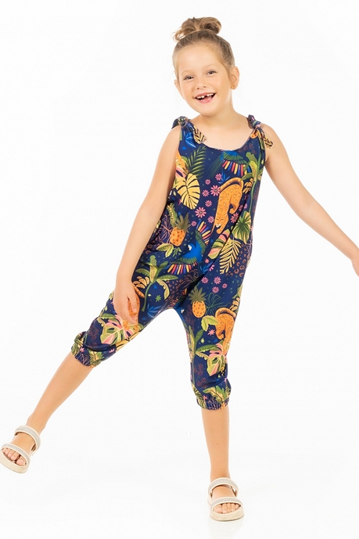 Macacão Infantil Com Bolso Onça Arara Candy Color