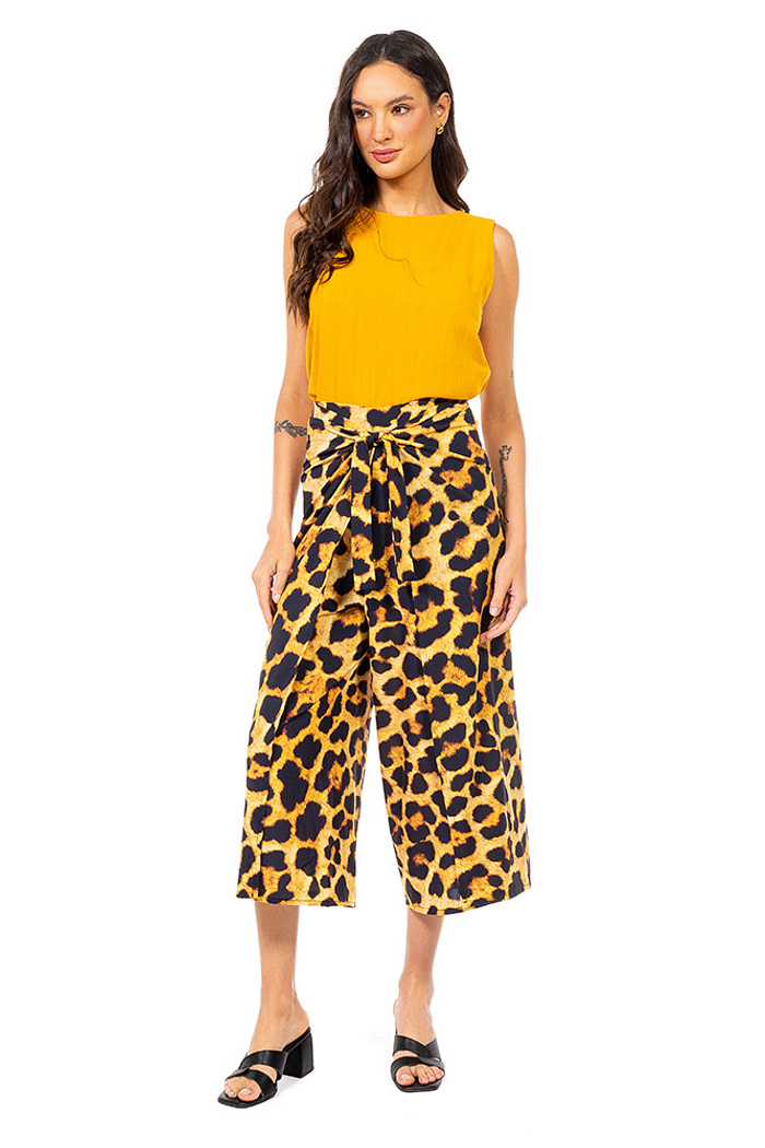 Calça Transpassada Maxi Animal Print