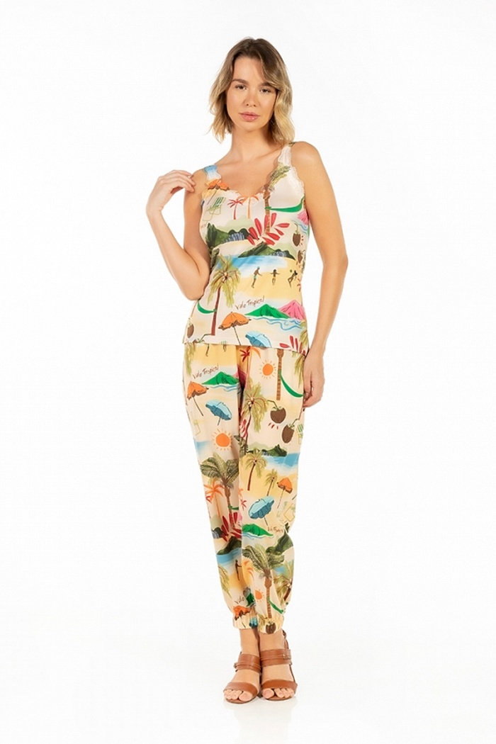 Calça Jogger Com Bolso Vida Tropical Praia