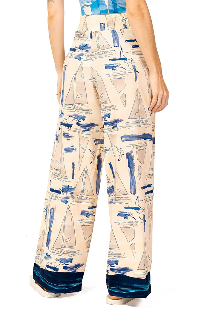 Calça Ampla Barcos Gaivotas Off