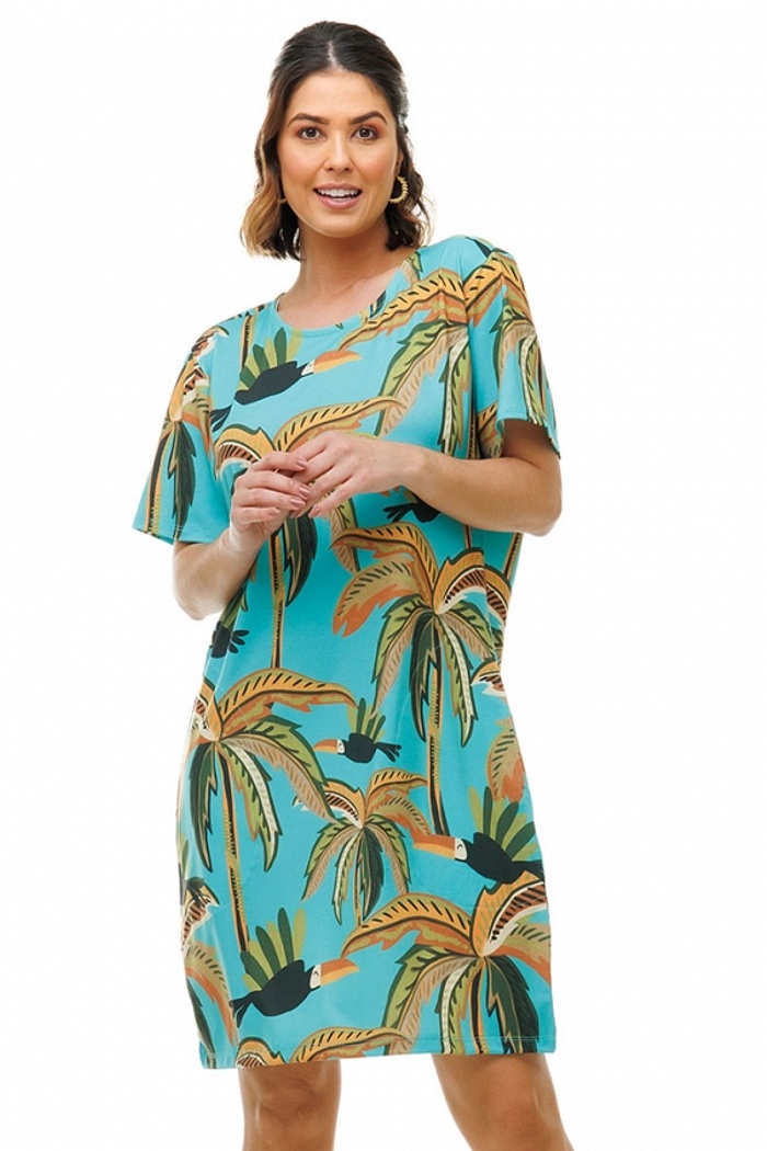 Vestido Floresta Tucaninhos e Palmeiras