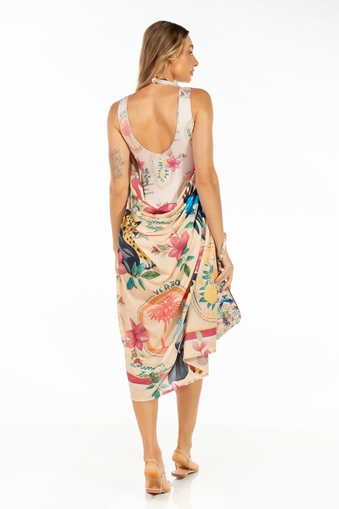 Canga Retangular Bichos, Flores Verão Postal