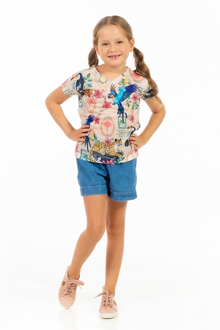 Baby Look Florata Infantil Bichos Flores Verão Postal