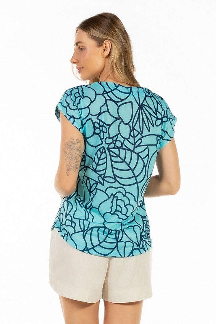 Blusa Jasmim Tucano Flores Linhas Azul