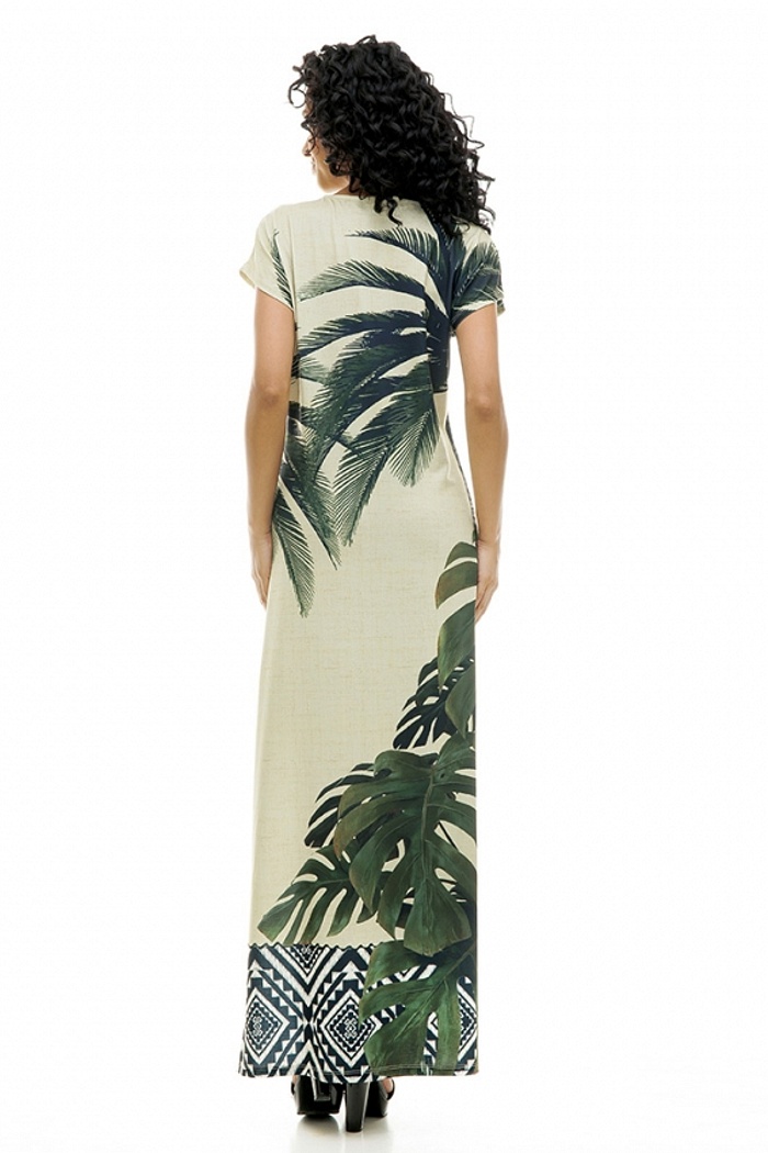 Vestido Longo Jeri Maxi Onça com Coqueiros