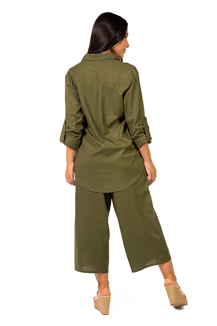 Camisa Alongada Linho Ana Verde Musgo