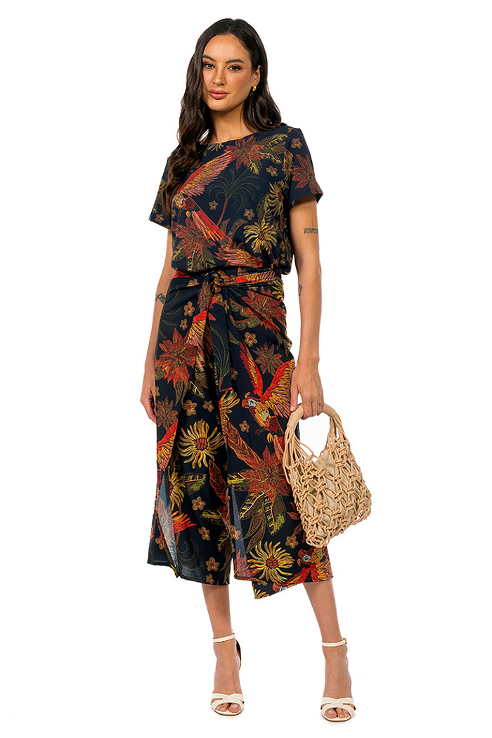 Calça Transpassada Arara Flor Bordado Off