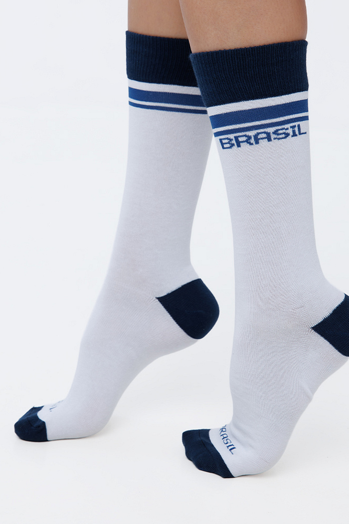 Meia Brasil  Cano Alto Branco