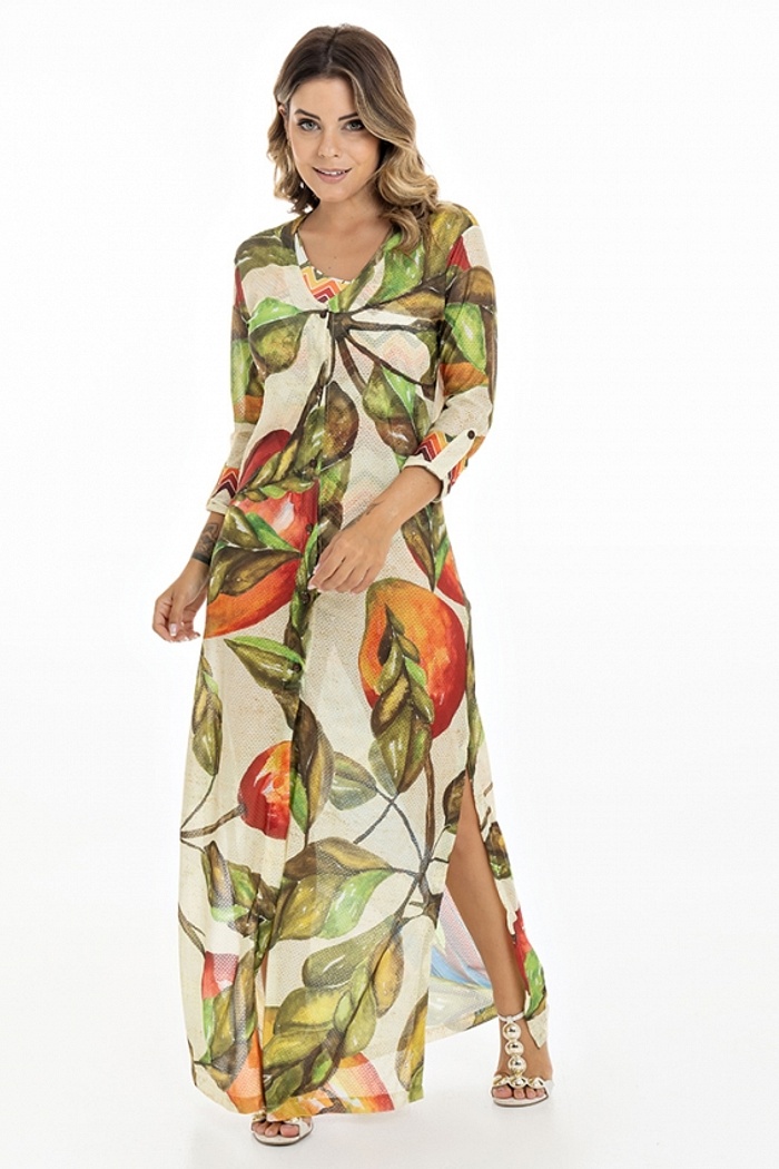 Saída de Praia Longa Cancún Mangas Arara Fundo Textura Bege