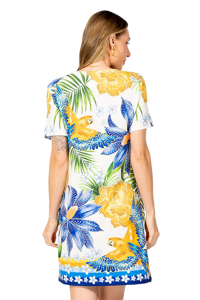 Vestido Floresta Araras Flores Cores Brasil