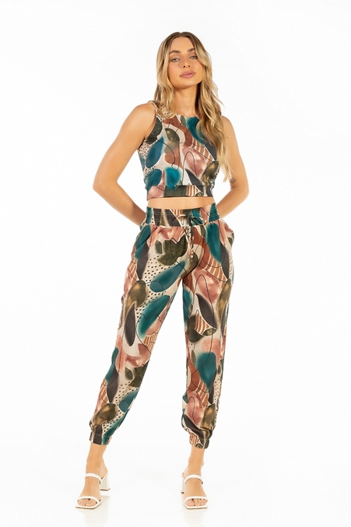 Top Canelado Abstrato Color Traços