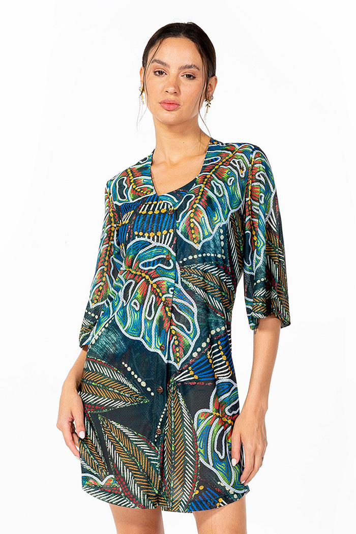 Saída de Praia Chemise Alongada Araras e Cores