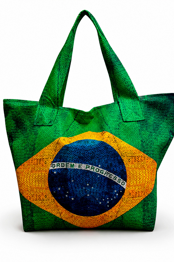 Bolsa Feminina Praia New Estampada Bandeira Lantejoulas