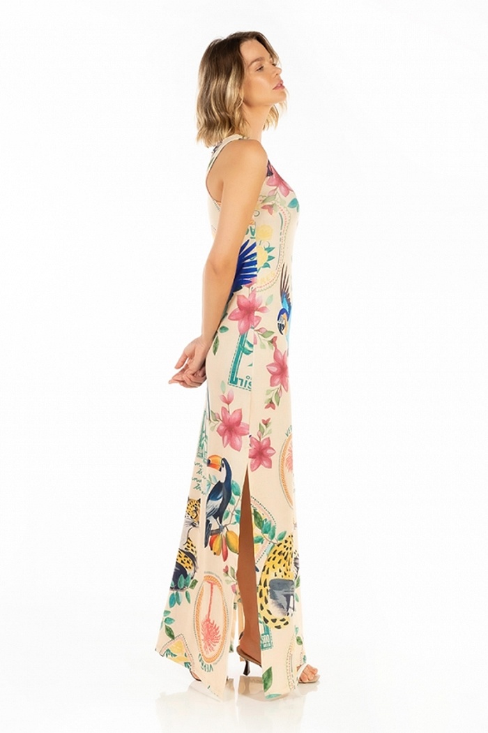 Vestido Hortência Bichos Flores Verão Postal