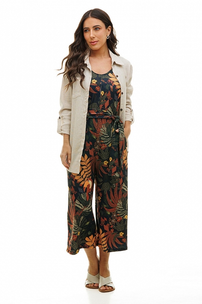 Macacão Bambú Tucano e Folhas Geométricas