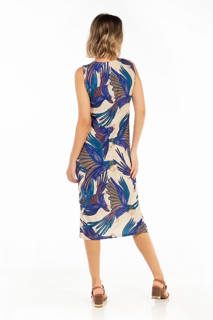 Vestido Estampado Clássico Midi Arara Roxa Bordado