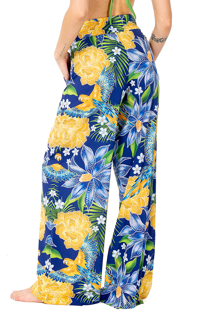Calça Ampla Araras Flores Cores Brasil
