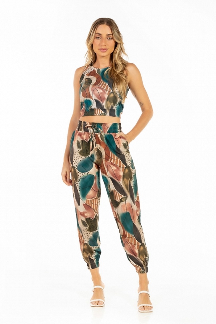 Top Canelado Abstrato Color Traços