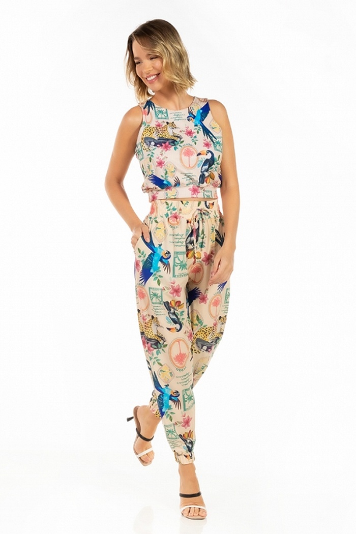 Calça Jogger Com Bolso Bichos , flores Verão Postal